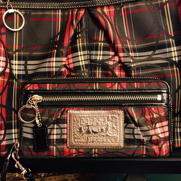 Coach Poppy Tartan Plaid Tote Bag with Matching Accordion Zip Wallet - Picture 9 of 15
